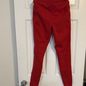 Red High-Waisted Leggings with Wide Waistband